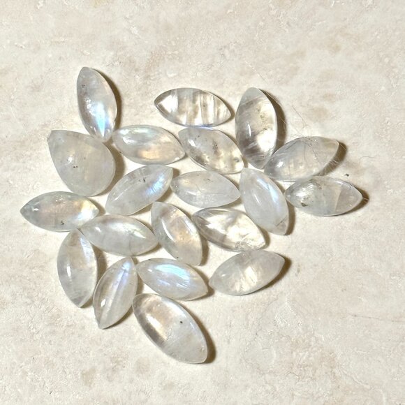 2/$20, Small Glass Bottle w/ Tiny Genuine Rainbow Moonstone Cabochons - Picture 1 of 6